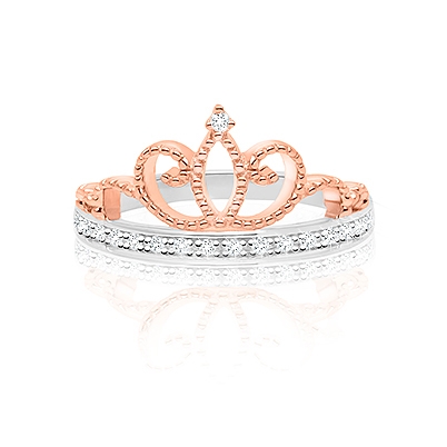 Rosabella™ Princess, Clear CZ Crown, Children&#039;s Two-Tone Ring for Girls - Sterling Silver