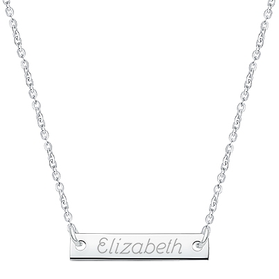 Small Bar, Engraved Children&#039;s Necklace for Girls (FREE Personalization) - Sterling Silver