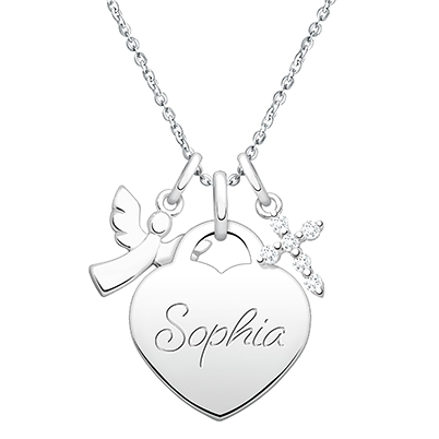 Small Heart &quot;Design Your Own&quot; Children&#039;s Necklace for Girls (50+ Optional Charms &amp; FREE Engraving) - Sterling Silver