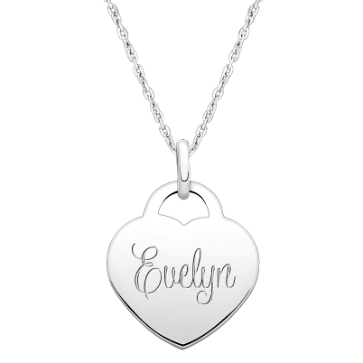 Small Heart, Engraved Children&#039;s Necklace for Girls (FREE Personalization) - Sterling Silver