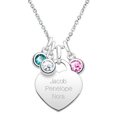 Close to My Heart, Mother&#039;s Engraved Necklace Set for Women, Personalized with Children&#039;s Names &amp; Birthstones - Sterling Silver