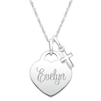 Small Heart, Christening/Baptism Children&#039;s Necklace for Girls (50+ Optional Charms &amp; FREE Engraving) - Sterling Silver