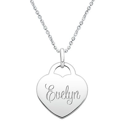 Small Heart, Engraved Teen&#039;s Necklace for Girls (FREE Personalization) - Sterling Silver