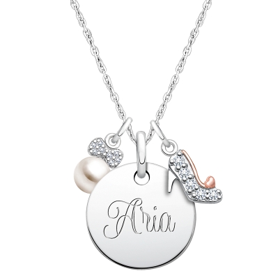 Small Round &quot;Design Your Own&quot; Children&#039;s Necklace for Girls (50+ Optional Charms &amp; FREE Engraving) - Sterling Silver