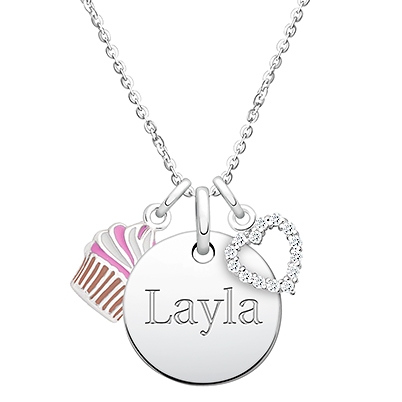 Small Round &quot;Design Your Own&quot; Teen&#039;s Necklace for Girls (50+ Optional Charms &amp; FREE Engraving) - Sterling Silver