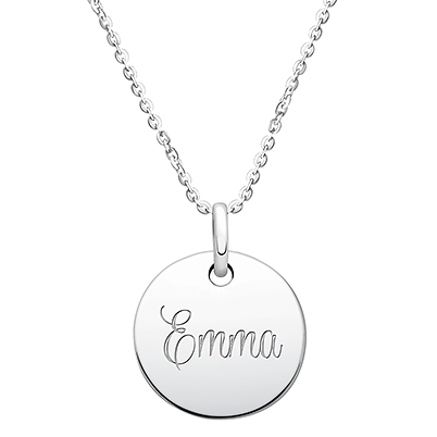 Small Round, Engraved Teen&#039;s Necklace for Girls (FREE Personalization) - Sterling Silver