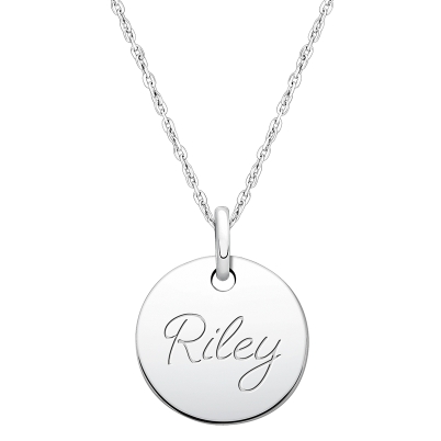 Small Round, Engraved Teen&#039;s Necklace for Girls (FREE Personalization) - Sterling Silver
