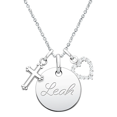 Small Round, Christening Children&#039;s Necklace for Girls (50+ Optional Charms &amp; FREE Engraving) - Sterling Silver