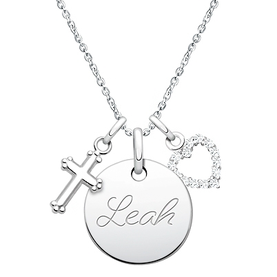 Small Round, Communion Children&#039;s Necklace for Girls (50+ Optional Charms &amp; FREE Engraving) - Sterling Silver