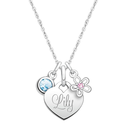 Baby Heart &quot;Design Your Own&quot; Children&#039;s Necklace for Girls (50+ Optional Charms &amp; FREE Engraving) - Sterling Silver