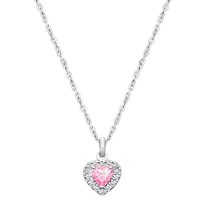 Blissful Heart, Children&#039;s Pink/Clear CZ Necklace for Girls - Sterling Silver