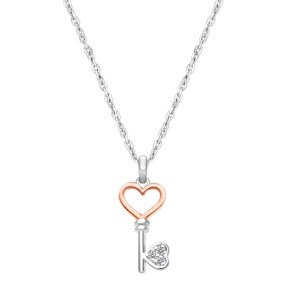 Rosabella™ Key, Children&#039;s 2-Tone Necklace for Girls - Sterling Silver