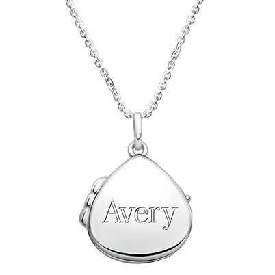 Teardrop Locket, Engraved Teen&#039;s Necklace for Girls (FREE Personalization) - Sterling Silver