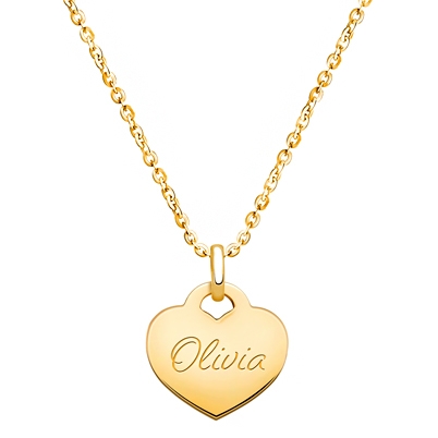 14K Gold Baby Heart, Engraved Children&#039;s Necklace for Girls (FREE Personalization) - 14K Gold