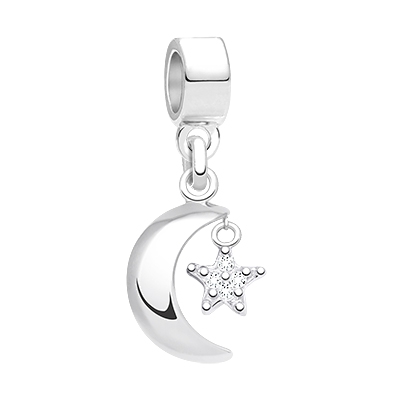 To the Moon &amp; Back, Sterling Silver Clear Pavé CZ Star &amp; Moon - Children&#039;s Adoré™ Dangle Charm