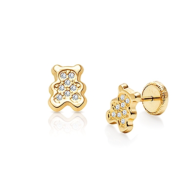 Treasured Teddy Bear Baby/Children&#039;s Earrings, Screw Back - 14K Gold