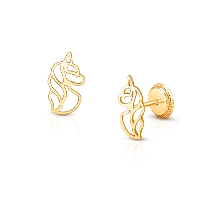 14k Gold Rainbow Mane Unicorn Baby / Toddler / Kids Earrings Safety Sc