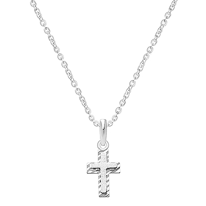 Beautifully Beveled Cross, Teen&#039;s Necklace for Girls - 14K White Gold