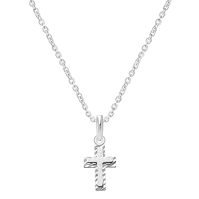 Beautifully Beveled Cross, Children&#039;s Necklace for Girls - 14K White Gold