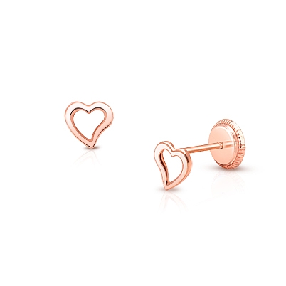 Wistful Heart Baby/Children&#039;s Earrings, Screw Back - 14K Rose Gold