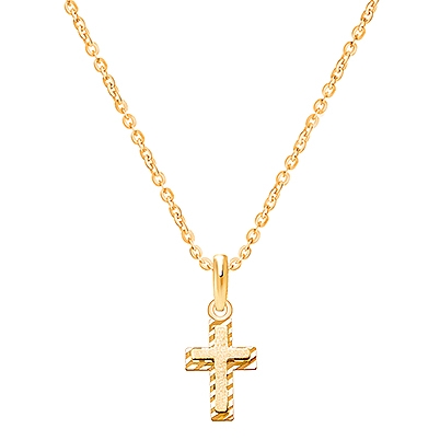 Beautifully Beveled Cross, Children&#039;s Necklace for Girls - 14K Gold