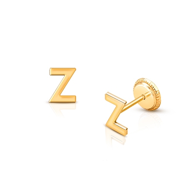‘Z’ Initial Studs Personalized Baby/Children’s Earrings, Screw Back - 14K Gold