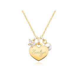 14K Gold Baby Heart Design Your Own Children s Necklace for Girls Optional Charms FREE Engraving 14K Gold