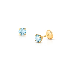 March Birthstone Studs 4mm Swarovski Crystal Baby Children s Earrings Screw Back 14K Gold