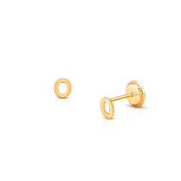 ‘O’ Initial Studs, Personalized Letter, Baby/Children’s Earrings, Screw Back - 14K Gold