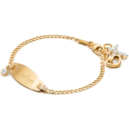 Classic Christening Baptism Baby Children s Engraved ID Bracelet for Girls 14K Gold