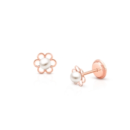 Petals and Pearls Baby Children s Earrings Screw Back 14K Rose Gold