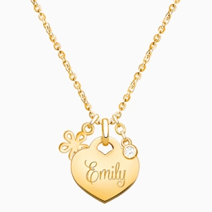 14K Gold Baby Heart &quot;Design Your Own&quot; Children&#039;s Necklace for Girls (Optional Charms &amp; FREE Engraving) - 14K Gold