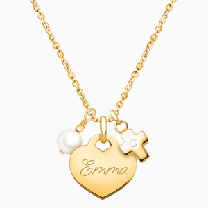 14K Gold Baby Heart, Christening/Baptism Children&#039;s Necklace for Girls (Optional Charms &amp; FREE Engraving) - 14K Gold