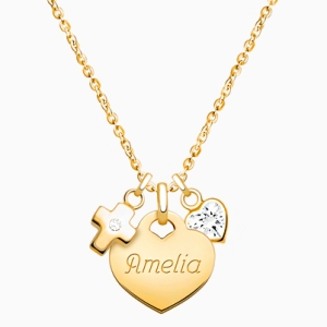 14K Gold Baby Heart, Christening/Baptism Children&#039;s Necklace for Girls (Optional Charms &amp; FREE Engraving) - 14K Gold