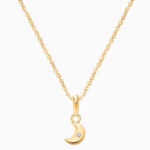Little Moon, Clear CZ Children&#039;s Necklace for Girls - 14K Gold
