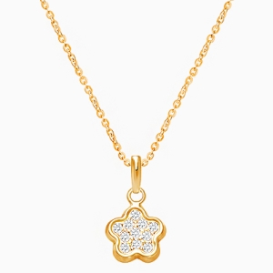 Pavé Flower, Clear CZ Teen&#039;s Necklace (Includes Chain) - 14K Gold 