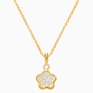 Pavé Flower, Clear CZ Teen&#039;s Necklace (Includes Chain) - 14K Gold 