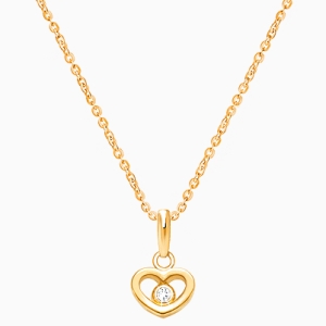 Sacred Heart with Genuine Diamond Children&#039;s Necklace - 14K Gold