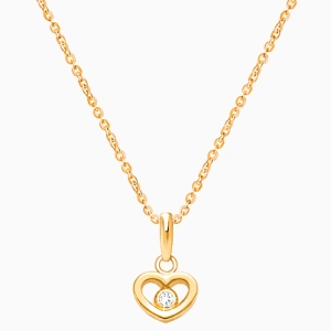 Sacred Heart with Genuine Diamond Children&#039;s Necklace - 14K Gold