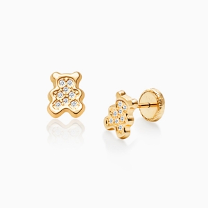 Treasured Teddy Bear Baby/Children&#039;s Earrings, Screw Back - 14K Gold