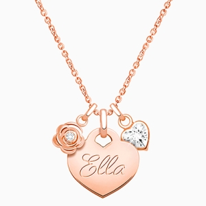 14K Rose Gold Baby Heart &quot;Design Your Own&quot; Teen&#039;s Necklace for Girls (Optional Charms &amp; FREE Engraving) - 14K Rose Gold