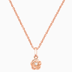 Blushing Rose, Clear CZ Teen&#039;s Necklace for Girls - 14K Rose Gold