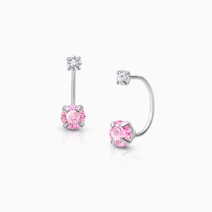 CZ Screw Front, Pink/Clear CZ Teen&#039;s Earrings - 14K White Gold