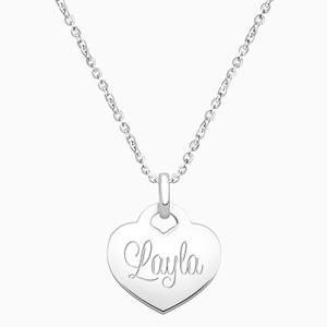 14K White Gold Baby Heart, Engraved Children&#039;s Necklace for Girls (FREE Personalization) - 14K White Gold