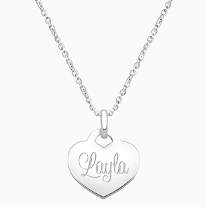 14K White Gold Baby Heart, Engraved Teen&#039;s Necklace for Girls (FREE Personalization) - 14K White Gold