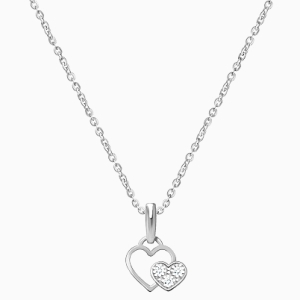 Better Together, Pavé CZ Heart Children&#039;s Necklace for Girls - 14K White Gold