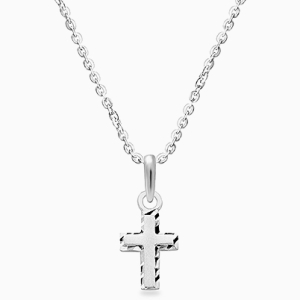 Beautifully Beveled, Cross Boy&#039;s Necklace (Includes Chain) - 14K White Gold