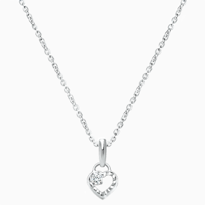 Touch of Sparkle, Clear CZ Heart, Teen&#039;s Necklace for Girls - 14K White Gold