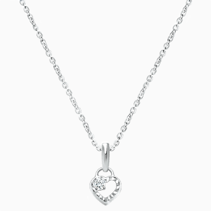 Touch of Sparkle, Clear CZ Heart, Mother&#039;s Necklace for Women - 14K White Gold