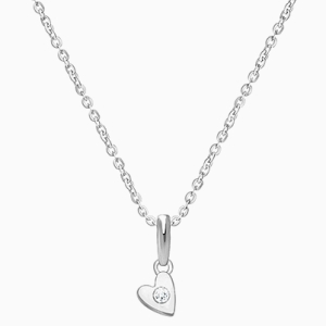  Wee Little Heart, Teeny Tiny Children&#039;s Necklace with Genuine Diamond (Includes Chain) - 14K White Gold